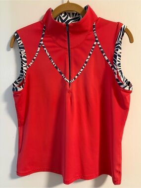 Annika Sleeveless Red Golf Polo with Zebra Trim Skort Set